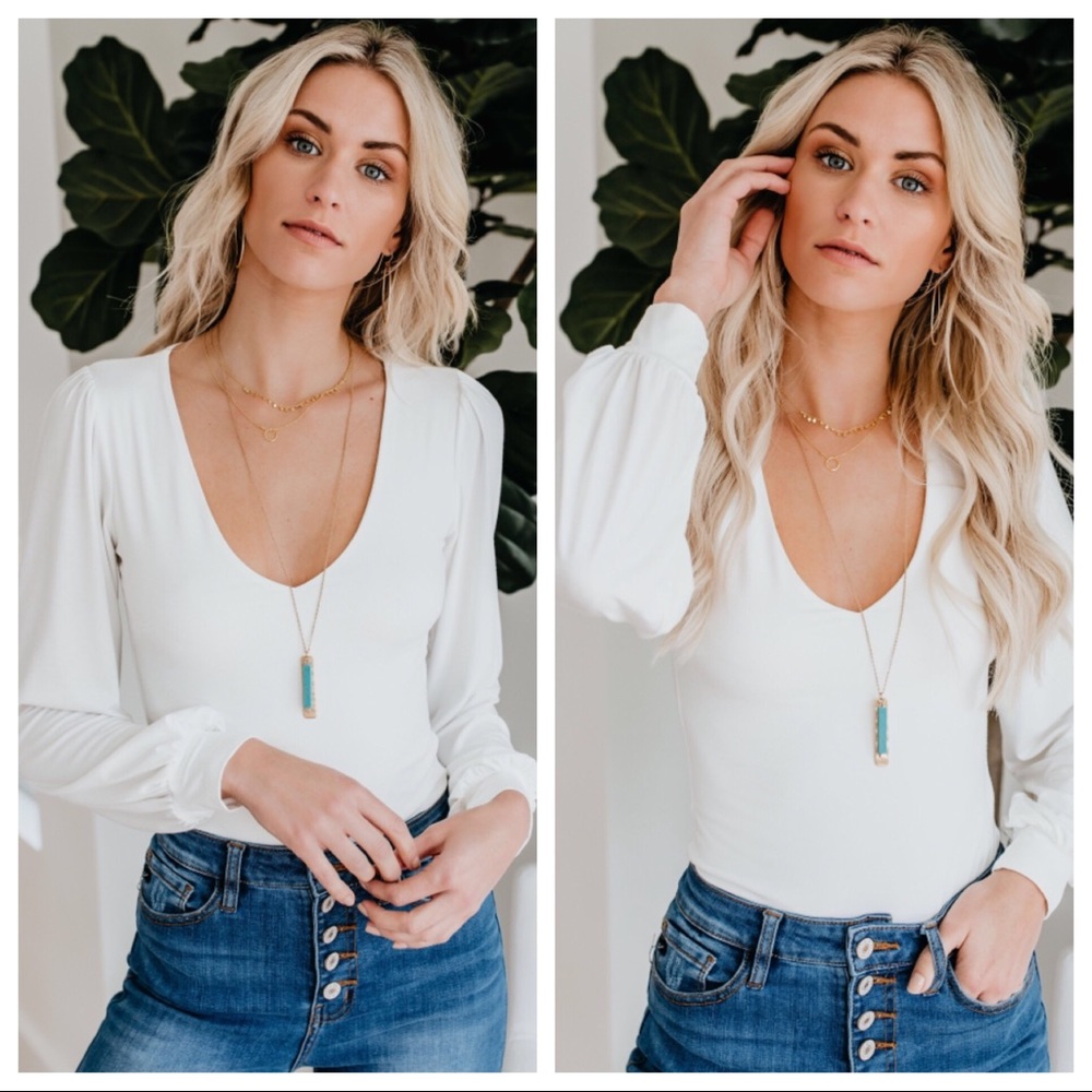 LAST‼️ Penelope Billowed Bodysuit-White - Picture 6 of 8